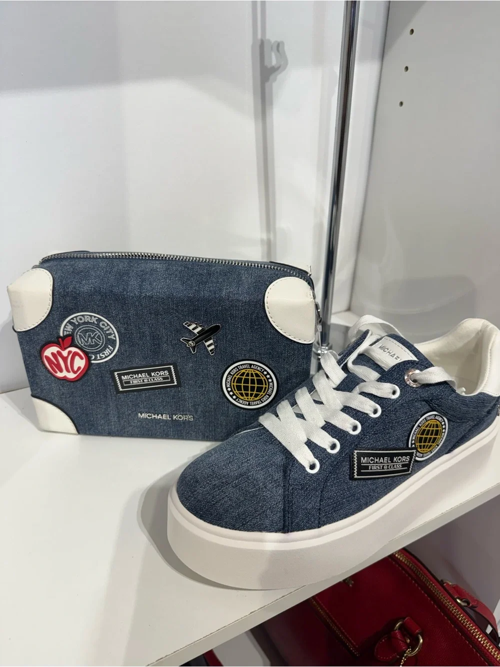 Michael Kors Denim Patch Platform Sneakers in Blue and White